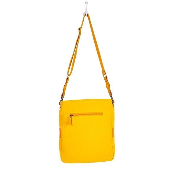 Myra Bag Handmade Sunridge Shoulder Bag Upcycled Canvas & Cowhide Leather - Picture 13 of 14